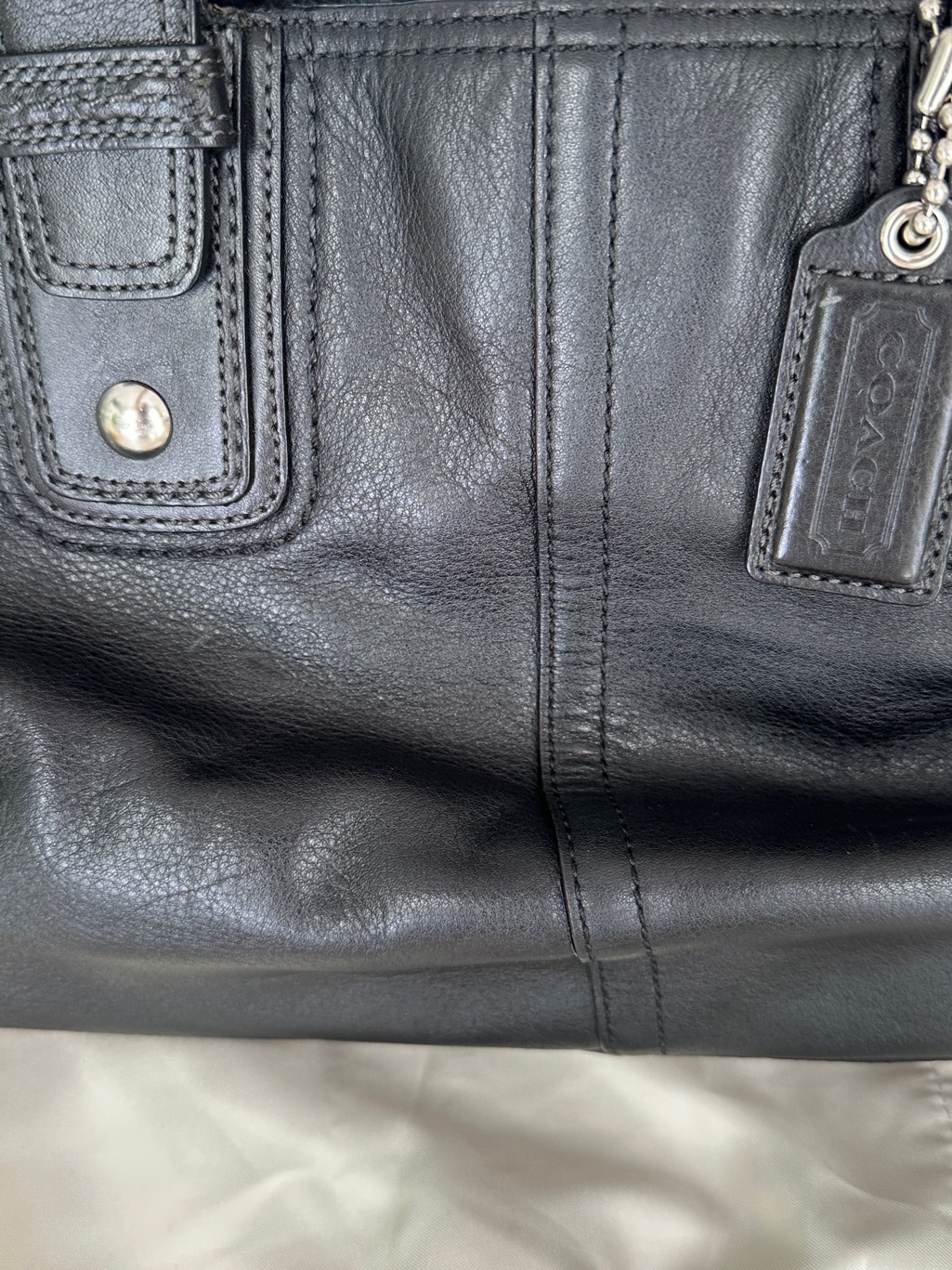 Coach Black Leather Tote Bag Shoulder Purse Silver Hardware Large Carryall